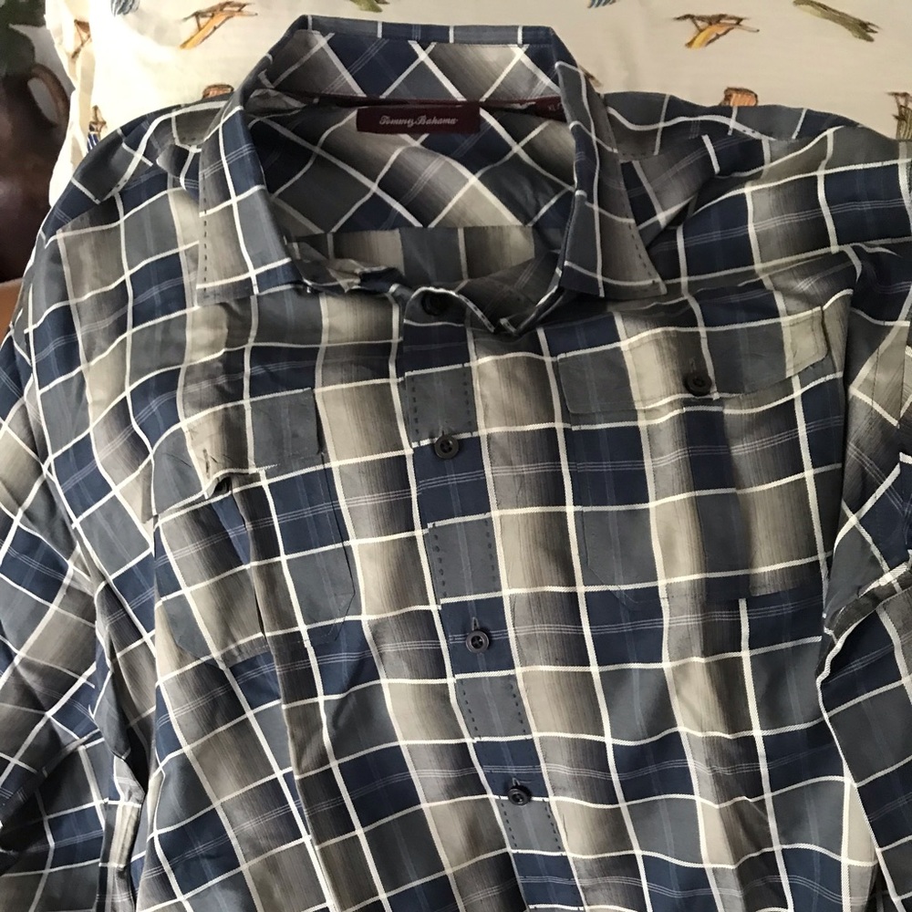 Tommy Bahama, Blue (Plaid), Long Sleeve, X-Large